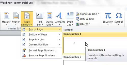 how to format page numbers in word 2010